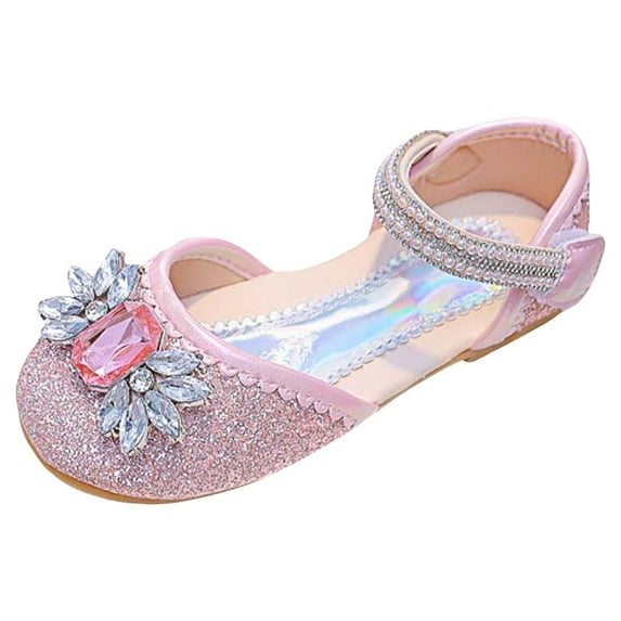 QHFBli Girls Sandals Fashion New Patternw Cute Bright Diamond Decoration Versatile Flat Bottom Comfortable Hook Loop Princess Shoes