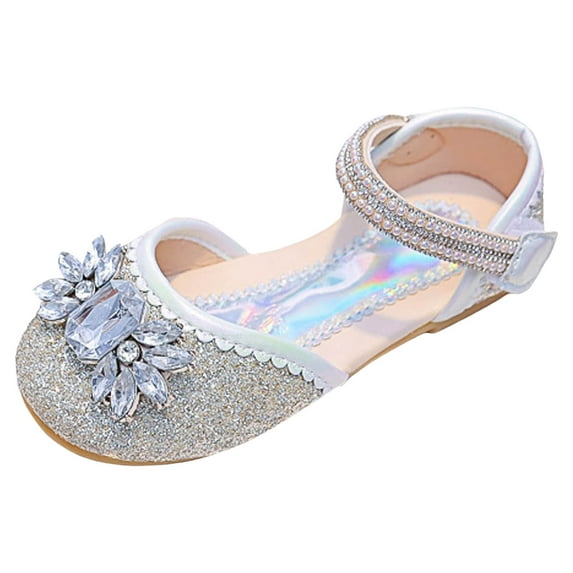 QHFBli Girls Sandals Fashion New Patternw Cute Bright Diamond Decoration Versatile Flat Bottom Comfortable Hook Loop Princess Shoes