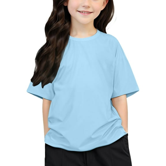 QHFBli Girls Short Sleeve Tops Casual Crewneck T Shirts Kids Peplum Tunic Tees Blouses
