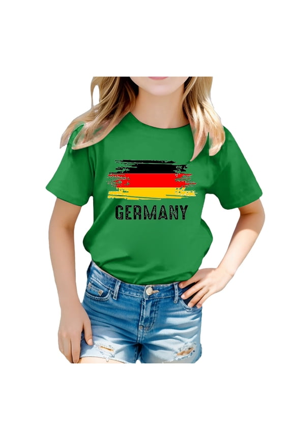 Girls Softball under Shirts German Kids T Shirt Soccer Girls T Shirt Summer Casual Top Fashion Printed Shirt T Shirts Green 10-11 Years