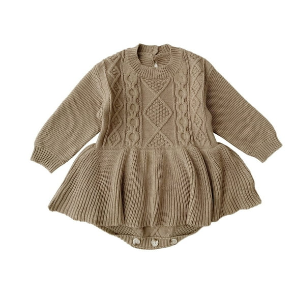 QHFBli Girls Sweaters Kids Long Sleeve Turtleneck Pullover Jumper Babys Girls Solid Spring Winter Long Sleeve Knit Sweater Romper Bodysuit Dress Clothes