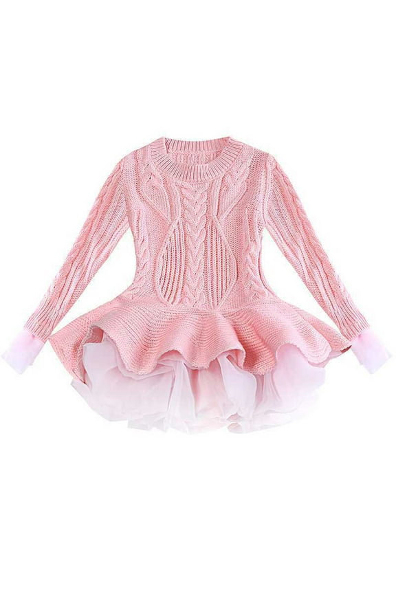 Girls Sweaters Kids Long Sleeve Turtleneck Pullover Jumper Toddler Kids Baby Girls Knitted Sweater Winter Crochet Dress with Tulle Pullover