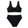 thumbnail image 1 of QHFBli Girls Swimsuit 2 Piece V-Neck Cutout Girls' Swimwear Top High Waisted Bottom Bathing Suits for Black 6-7 Years, 1 of 7