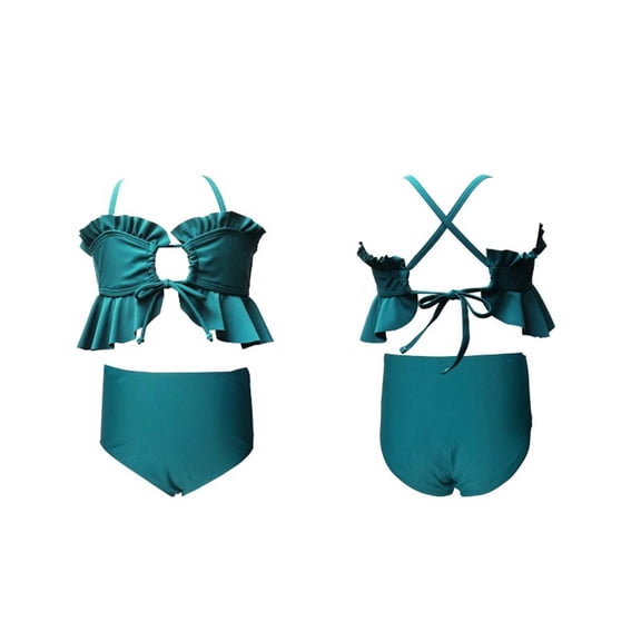 QHFBli Girls Two Piece Swimwear Bikini Two Piece Swimsuit Ruffle Bikini High Waisted Bikini Sets Halter Bathing Suit for Curvy Green 12-13 Years