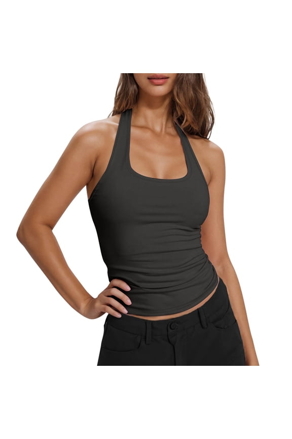 Halter Tops for Women 2025 Summer Going Out Tops Backless Crop Sleeveless Workout Shirts