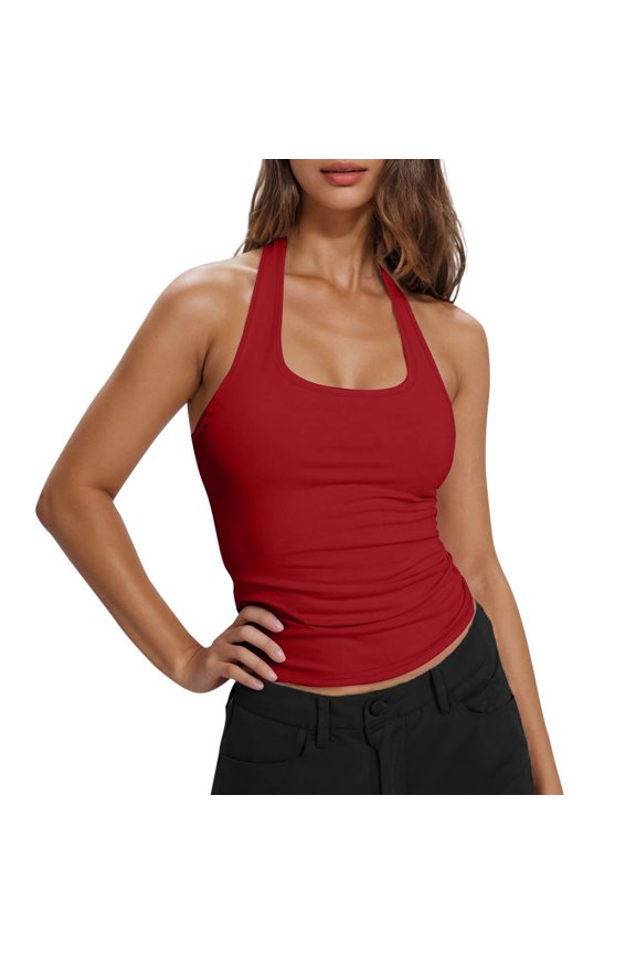 Halter Tops for Women 2025 Summer Going Out Tops Backless Crop Sleeveless Workout Shirts