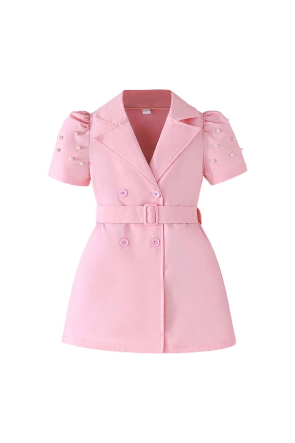 Baby Girl Dress Toddler Girls Summer Clothes School Outfits Cotton Short Sleeve Polo Dresses Pink 6-7 Years