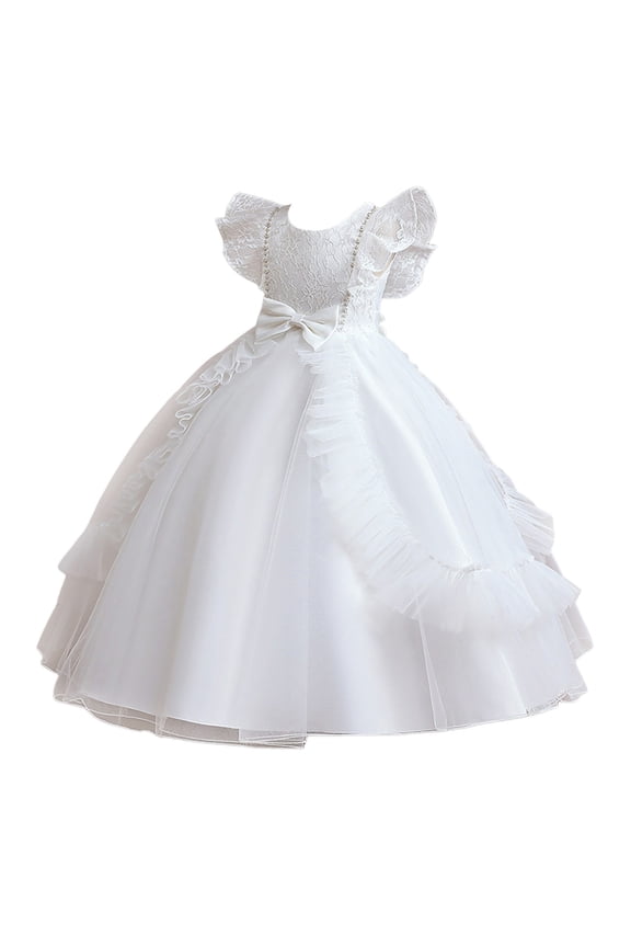 Infant Baby Girls Ruffle Ball Gown Party Pageant Lace Dresses White 8-9 Years