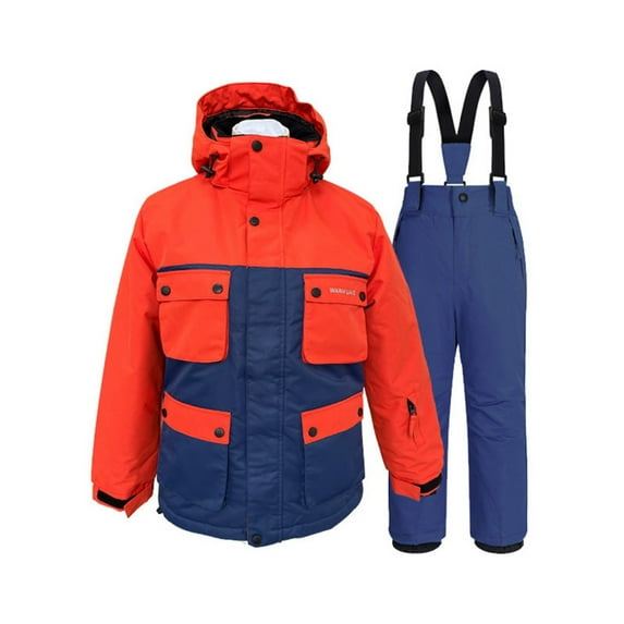 QHFBli Kid Girls Winter Skisuit 2Pcs Snow Wear Women Ski Jacket and Pants Set Hooded Bib Set Windproof Warm Ski Suit Kids Suit Jacket