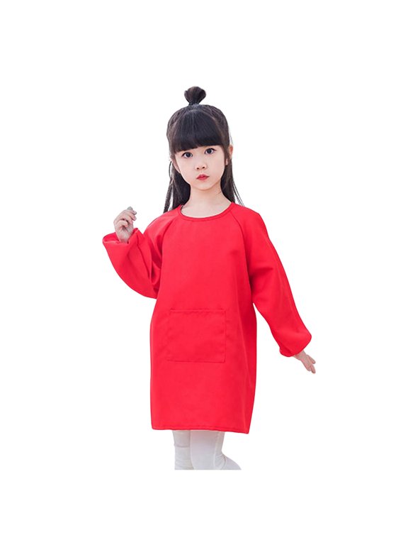 Kids Art Smock Long Sleeve with Pocket Child Chef Bib Apron for Kitchen Cooking Painting