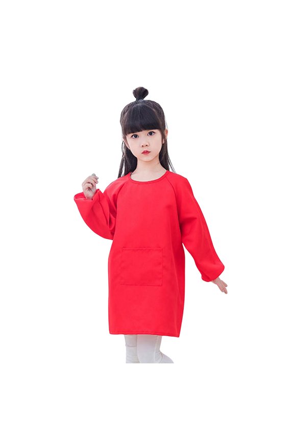Kids Art Smock Long Sleeve with Pocket Child Chef Bib Apron for Kitchen Cooking Painting