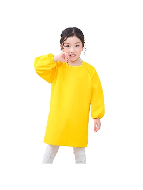 Kids Art Smock Long Sleeve with Pocket Child Chef Bib Apron for Kitchen Cooking Painting