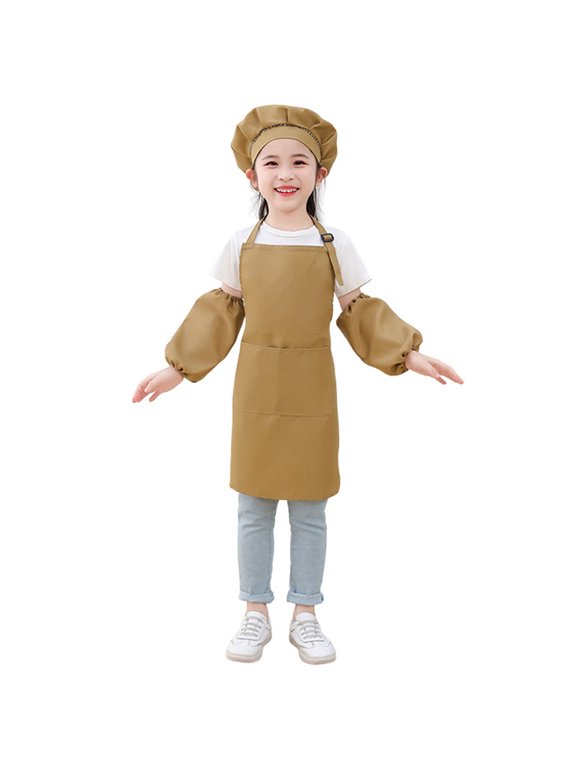 Kids Art Smock Long Sleeve with Pocket Child Chef Bib Apron for Kitchen Cooking Painting