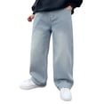 thumbnail image 1 of QHFBli Kids Boys Baggy Hop Jeans Wide Leg Skater Denim Pants Casual Loose Fit Long Trousers Streetwear, 1 of 7