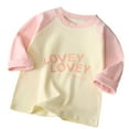 thumbnail image 1 of QHFBli Kids Boys Girls Casual Long Sleeve Raglan Sleeve T Shirts Crewneck Tops Kids Color Block Tee Ruffle Girl Clothes Pink 4-5 Years, 1 of 5