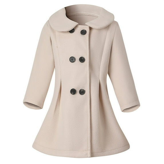 QHFBli Kids Boys Girls Classic Wool Blend Coat Winter Double Trench Coat Outwear Pea Coat Jacket with Belt Beige 2-3 Years