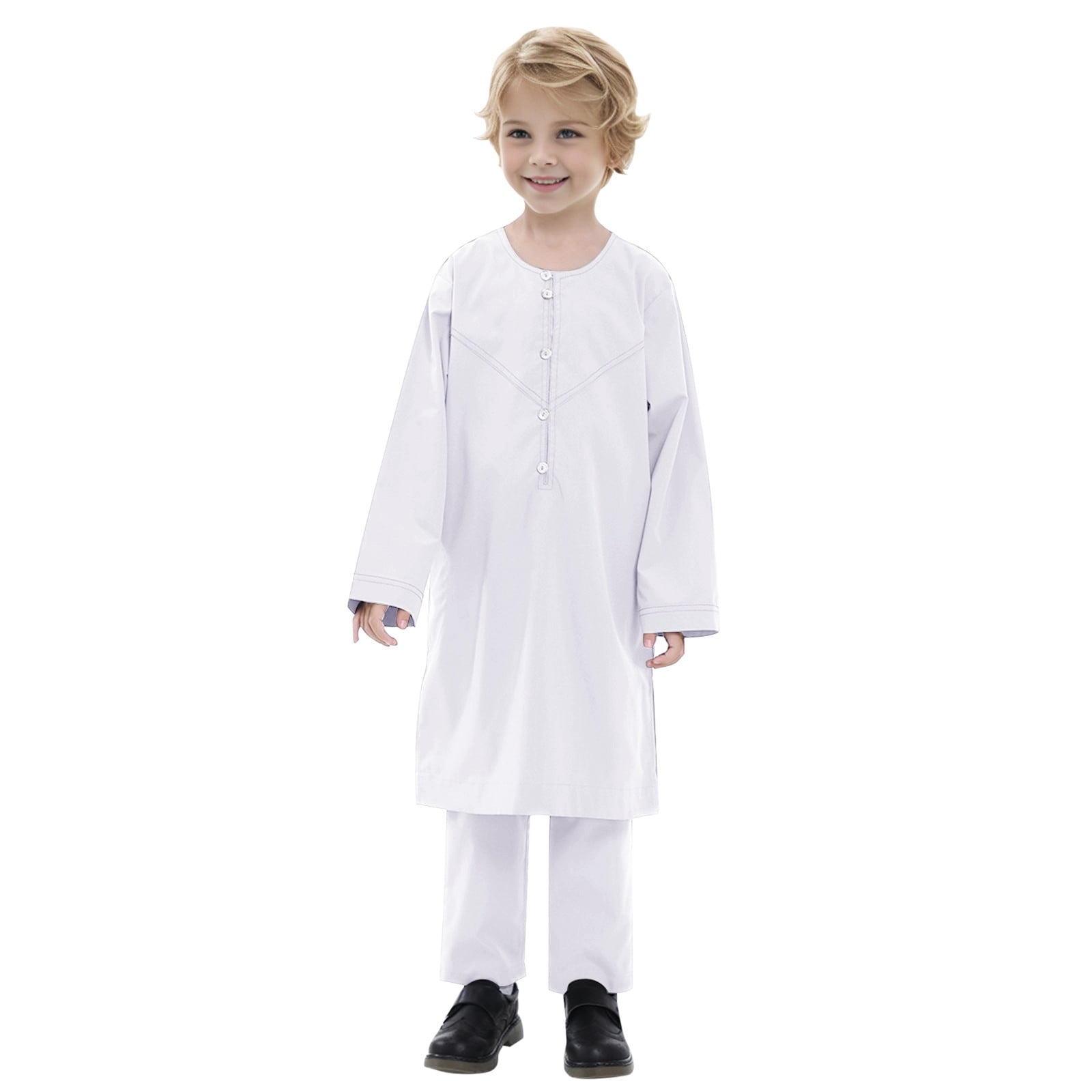 Muslim Arab Kids Boy Thobe Tops And Trousers Clothing Suit Sets