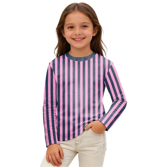 QHFBli Kids Carnival Clown Striped Long Sleeve T‑Shirt, Red White Stripe Costume Top for Party Dress‑up