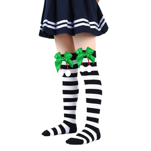 QHFBli Kids Christmas Striped Thigh High Socks Christmas Socks Boys Girls Long Striped Socks Candy Cane High Stockings with Bow Girls