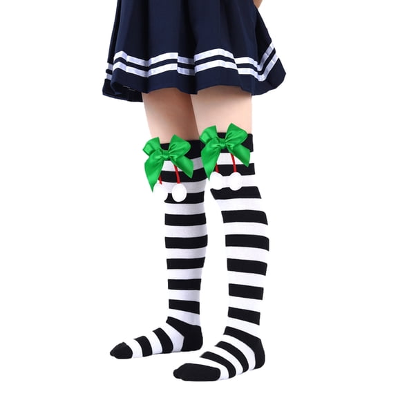 QHFBli Kids Christmas Striped Thigh High Socks Christmas Socks Boys Girls Long Striped Socks Candy Cane High Stockings with Bow Girls