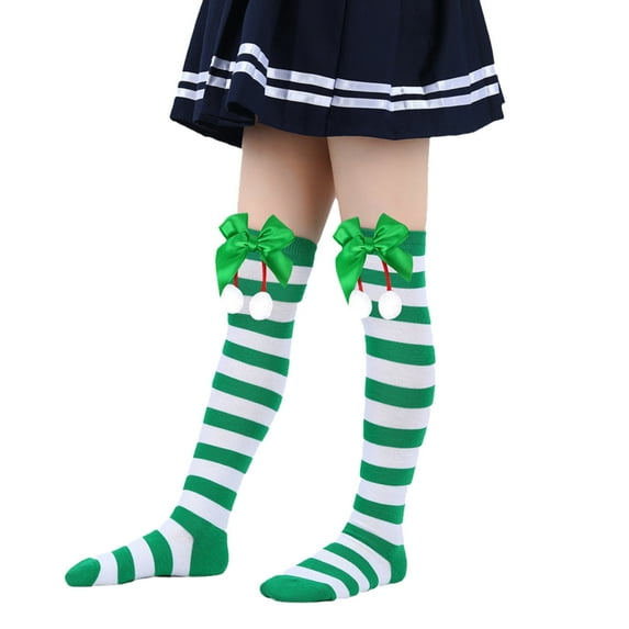 QHFBli Kids Christmas Striped Thigh High Socks Christmas Socks Boys Girls Long Striped Socks Candy Cane High Stockings with Bow Girls