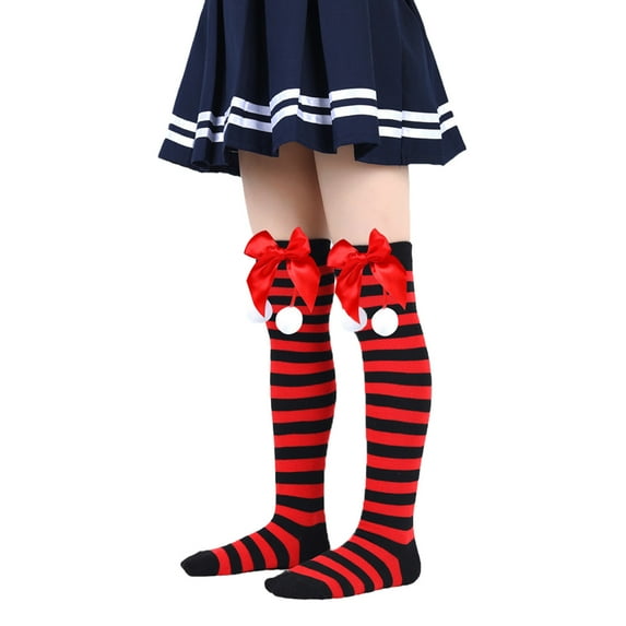 QHFBli Kids Christmas Striped Thigh High Socks Christmas Socks Boys Girls Long Striped Socks Candy Cane High Stockings with Bow Girls