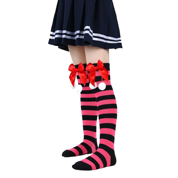 QHFBli Kids Christmas Striped Thigh High Socks Christmas Socks Boys Girls Long Striped Socks Candy Cane High Stockings with Bow Girls