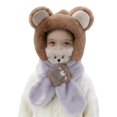 thumbnail image 1 of QHFBli Kids Cute Bear Ear Hat Scarf Combo, Plush Fleece Ear‑Flap Hooded Hat for Toddler Boys Girls Winter Warm, 1 of 4