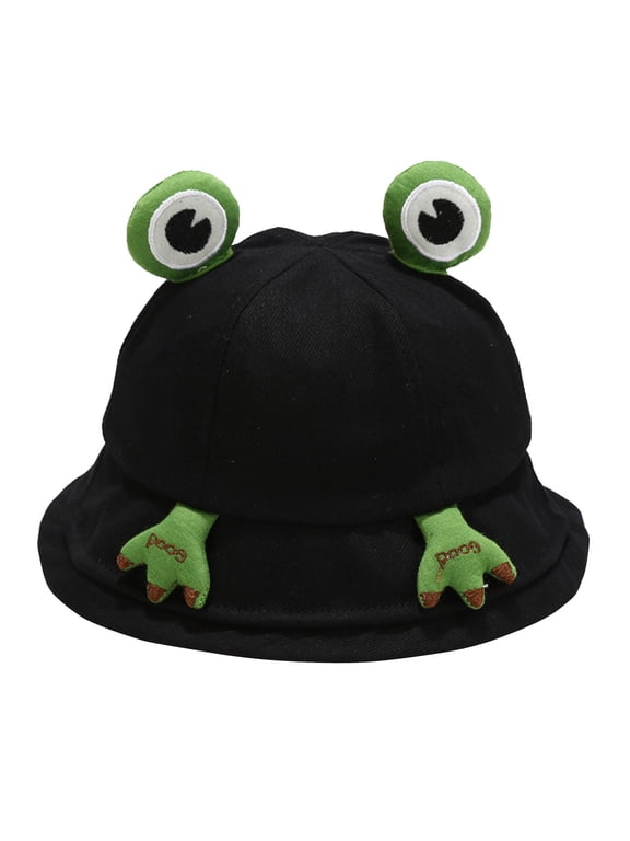 Kids Frog Bucket Hat, 3D Cartoon Frog Eyes & Feet Design, Wide Brim UV Protection Sun Hat for Boys Girls
