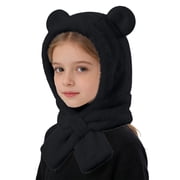 QHFBli Kids Girls Kawaii Bear Ear Beanie Hat Scarf 2 in 1, Cute Sherpa Fuzzy Hat Japanese Winter Warm Fluffy Hat Cap