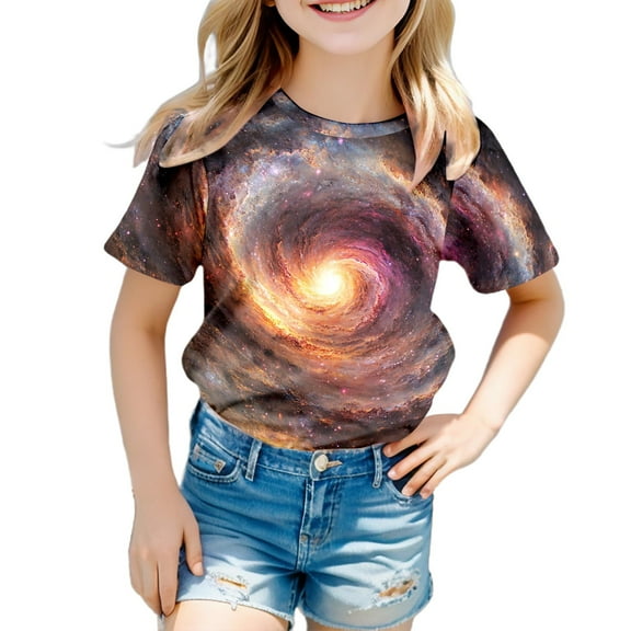 QHFBli Kids Girls Shirts Short Sleeves Lace Pleated Kids Summer Tops Casual Crewneck Blouses Tees