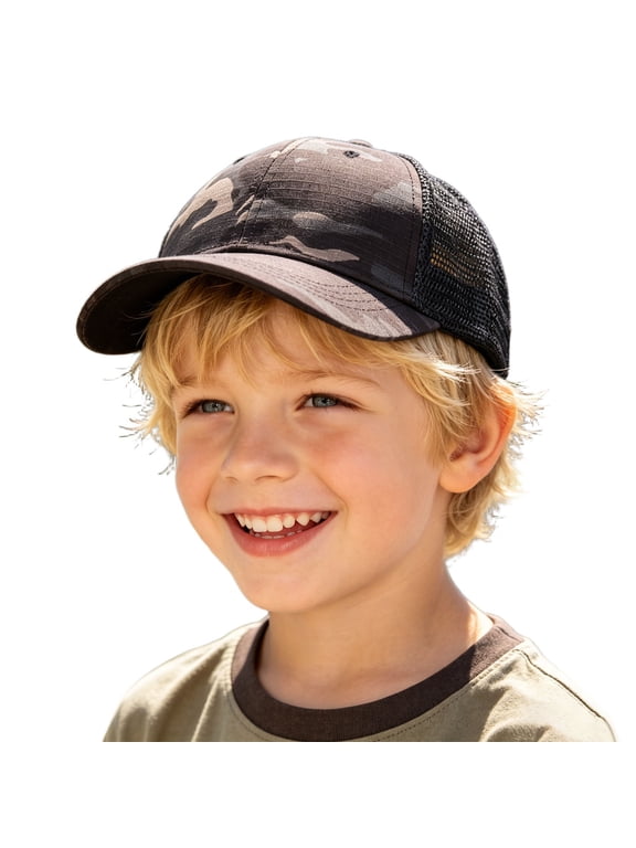 Kids Mesh Back Baseball Cap, Solid Color Breathable Sun Hat, Adjustable Closure Outdoor Trucker Hat for Boys Girls