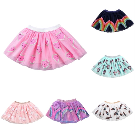QHFBli Kids Sequin Tutu Skirt, Girls Sparkly Tulle Ballet Skirt with Glitter Waist ute Cartoon Sequins Ballet Tutu Skirt Hot Pink 12-24 Months
