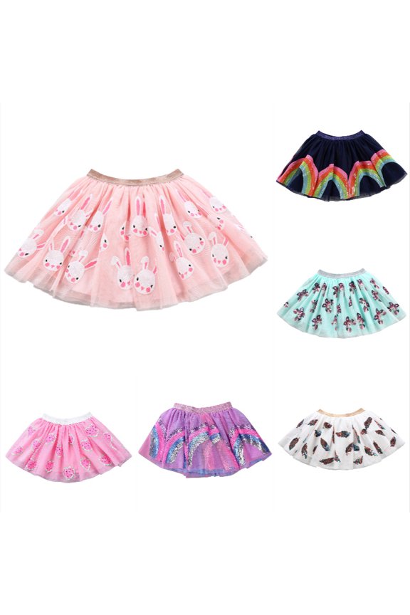 Kids Sequin Tutu Skirt, Girls Sparkly Tulle Ballet Skirt with Glitter Waist ute Cartoon Sequins Ballet Tutu Skirt Pink 4-5 Years
