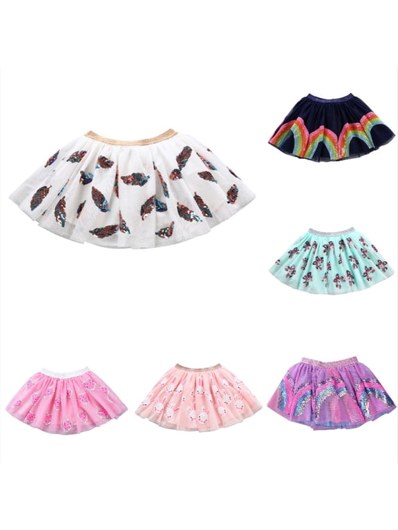 Kids Sequin Tutu Skirt, Girls Sparkly Tulle Ballet Skirt with Glitter Waist ute Cartoon Sequins Ballet Tutu Skirt White 4-5 Years