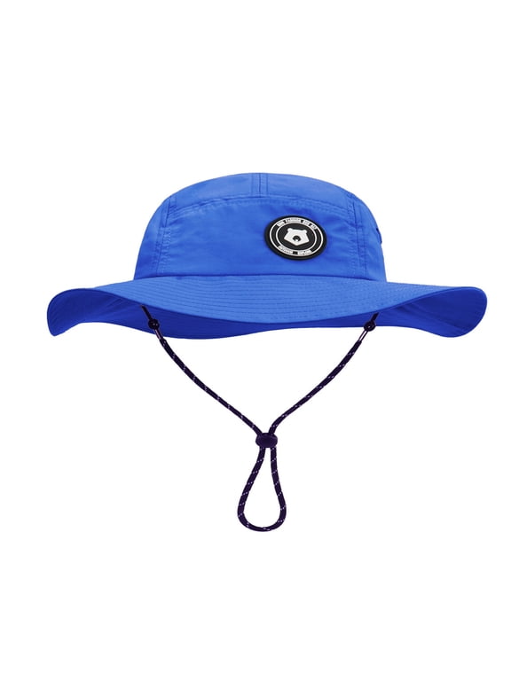 Kids Summer Bucket Hat, Lightweight Water Repellent Sun Hat with Bear Patch, Outdoor Travel UV Protection Cap for Boys