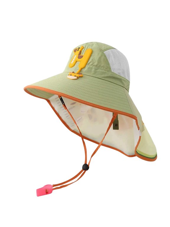Kids Sun Hat with Neck Flap, Wide Brim UPF Protection Outdoor Beach Hat, Boys Girls Giraffe Decor Summer Bucket Hat