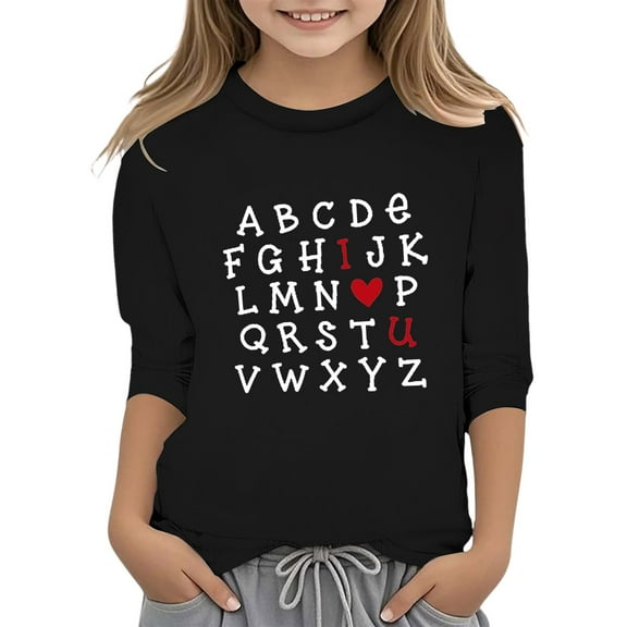 QHFBli Kids Valentine Shirt Girls Valentines Shirts Cute Heart Grpahic Long Sleeve Tee Tops