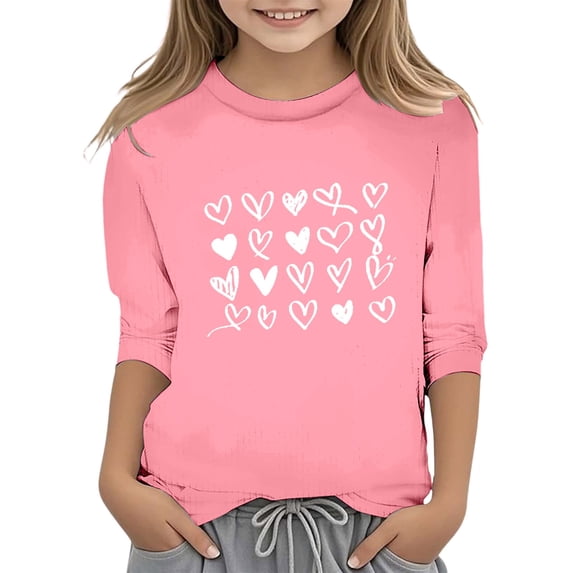 QHFBli Kids Valentine Shirt Girls Valentines Shirts Cute Heart Grpahic Long Sleeve Tee Tops