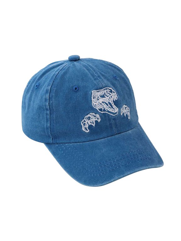 Kids Vintage Washed Cotton Baseball Cap, Boys Girls T-Rex Dinosaur Embroidery Sun Hat, Adjustable Strap Korean Style Toddler Baseball Hat for Outdoor Daily