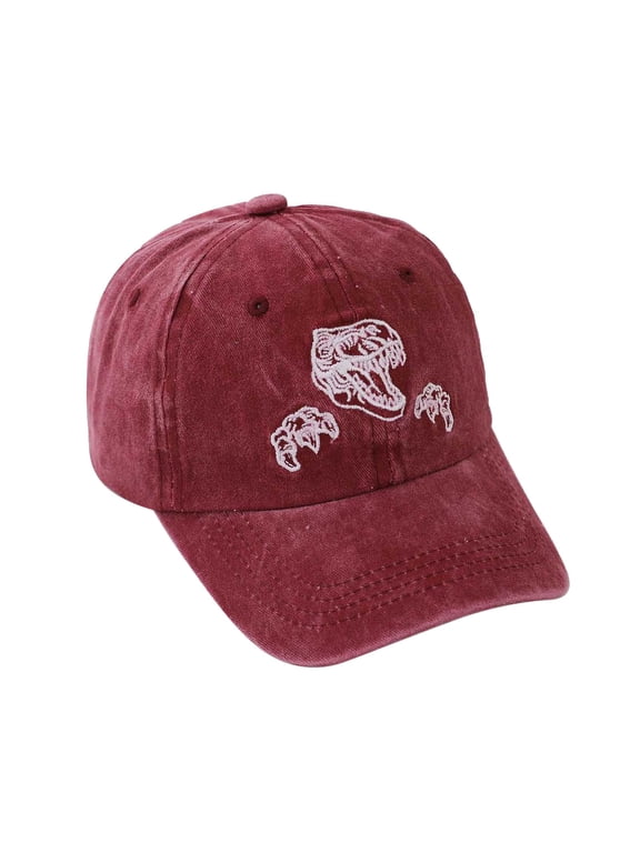 Kids Vintage Washed Cotton Baseball Cap, Boys Girls T-Rex Dinosaur Embroidery Sun Hat, Adjustable Strap Korean Style Toddler Baseball Hat for Outdoor Daily