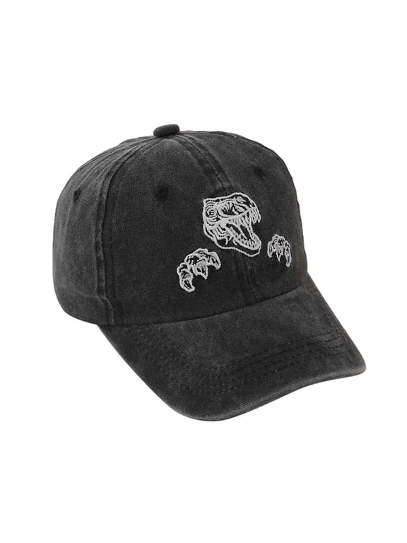 Kids Vintage Washed Cotton Baseball Cap, Boys Girls T-Rex Dinosaur Embroidery Sun Hat, Adjustable Strap Korean Style Toddler Baseball Hat for Outdoor Daily