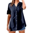 thumbnail image 1 of QHFBli Linen Shirts for Women Plus Size Short Sleeve V Neck Shirts Solid Roll up Linen Tops Summer Cotton Blend Tee Shirts, 1 of 4