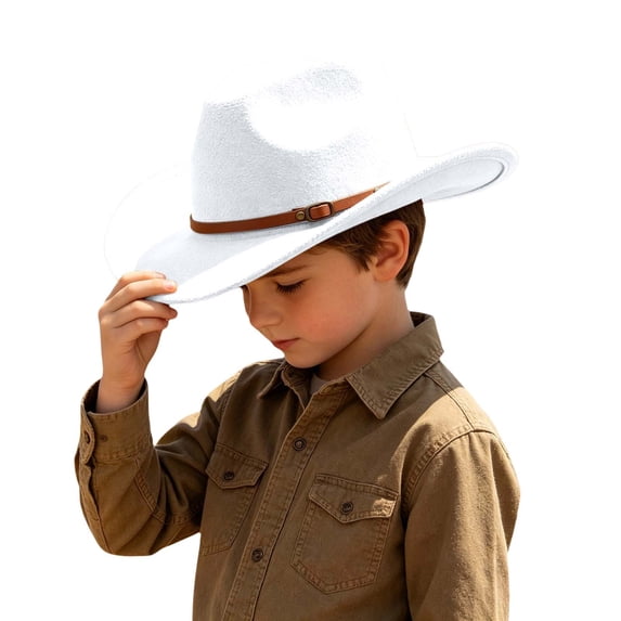 QHFBli Little Boys Wide‑Brim Western Cowboy Hat, Soft Felt Cowgirl Cowboy Hat for Cosplay Party Dress‑up 6-12 Years