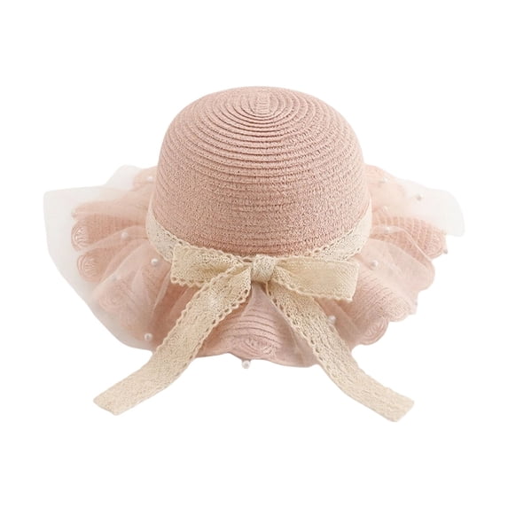 QHFBli Little Girl Kids Breathable Summer Straw Hat Foldable UV Protection Bowknot Wide Brim Floppy Beach Sun Visor Hats One Size
