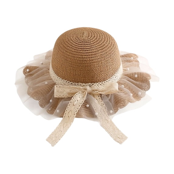 QHFBli Little Girl Kids Breathable Summer Straw Hat Foldable UV Protection Bowknot Wide Brim Floppy Beach Sun Visor Hats One Size