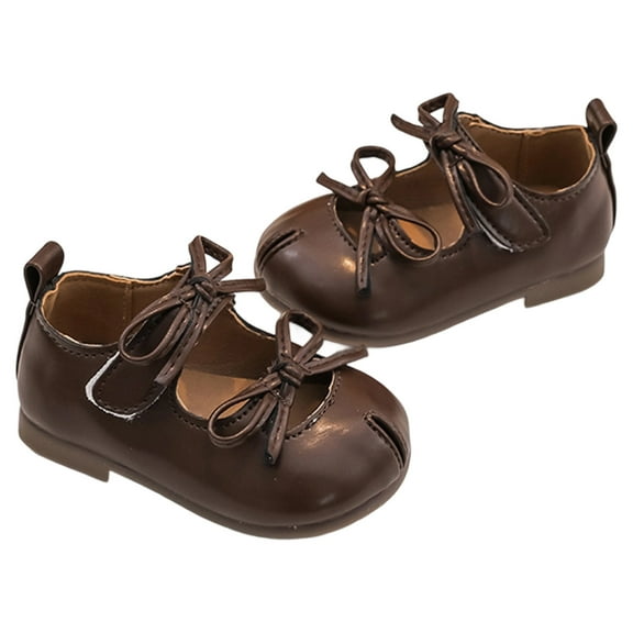 QHFBli Little Girl Mary Jane Flats with Bownot Non Soft Sole PU Leather Toddler First Walker Cirb Dress Shoes