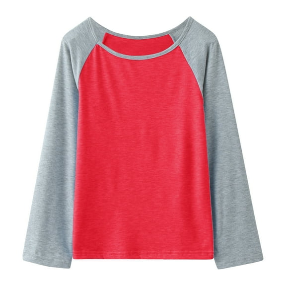 QHFBli Little Girls Casual Long Sleeve Raglan Sleeve T Shirts Crewneck Cotton Blend Tops Summer Spring T-Shirt Red 4-5 Years