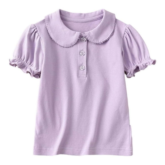 QHFBli Little Girls Cute Ruffle Pique Polo Shirt Kids Collared Button Down Uniform Tops Toddler Short Sleeve Summer Casual Tshirt