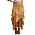 thumbnail image 1 of QHFBli Long Suede Leather Skirt for Women Ruffle Asymmetrical Western Boho Country Cowgirl Skirts, 1 of 9